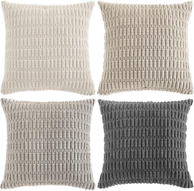 Fancy Homi 4 Packs Decorative Throw Pillow Covers for Living Room Couch Bed, Modern Farmhouse Boho Home Décor Accent Cushion Case, 16" x 16", Grey Series