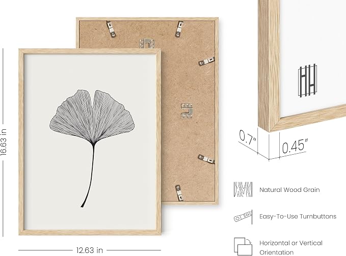 HAUS AND HUES Ginkgo Leaf Decor - Modern Japanese Botanical Print, Black and White Art, Neutral Wall Decor for Office or Bedroom, Minimalist Art (12x16 Beige Frame)