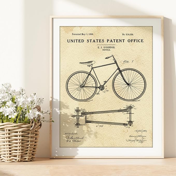 Bicycle Patent Print Wall Art - Unframed - 8x10 | Set the Wheels of Nostalgia in Motion with Classic Art Prints | Wall Décor for Cycling Enthusiasts, Man Caves, or Retro-Themed Spaces | Home Décor