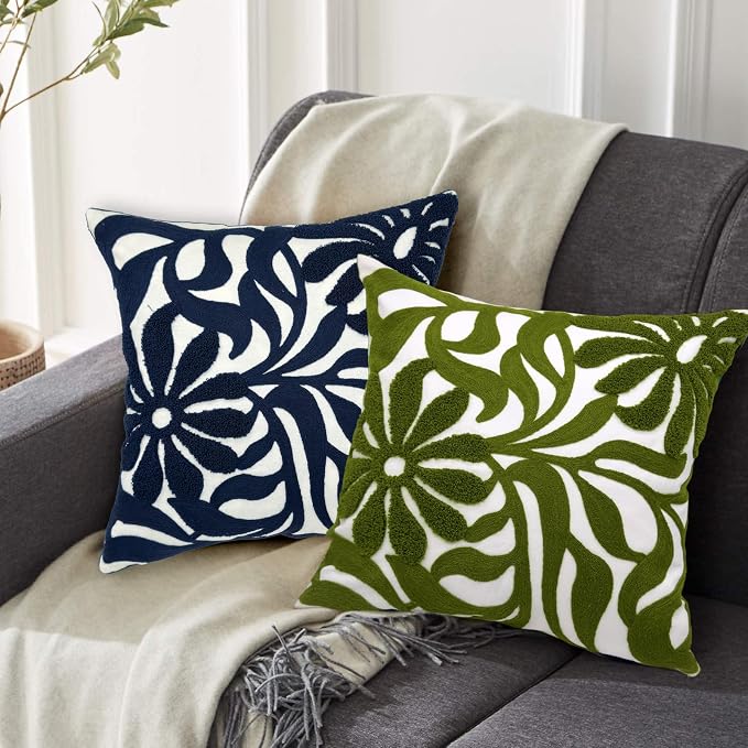 Alysheer Floral Embroidered Throw Pillow Cover 18"x18" 1pc, Navy Blue