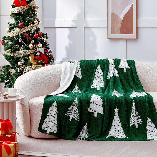 Christmas Throw Blanket - Holiday Theme Christmas Tree Prints Reversible, Warm Winter Cabin Throw, Premium Microfiber & Soft Touch, Plush & Fluffy, Warm & Cozy for Couch, Sofa, Bed, 50"x60"