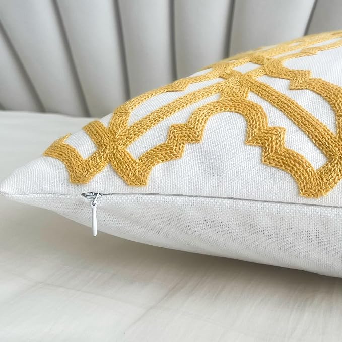 Slow Cow Embroidery Decorative Throw Pillow Cover for Couch Sofa Home Decor Modern Geometric Accent Pillow Cushion Cover 18 x 18 Inches Yellow