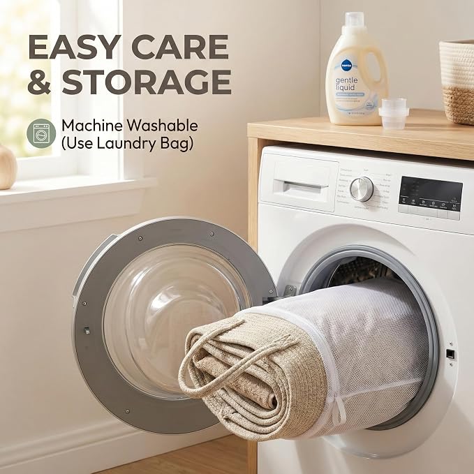 JMvicyroam 115L Extra Large Machine Washable Cotton Rope Blanket Basket | Collapsible Laundry Hamper, Reinforced Handles, For Blankets, Pillows, Toys and Clothes, Living Room and Bedroom, Oatmeal