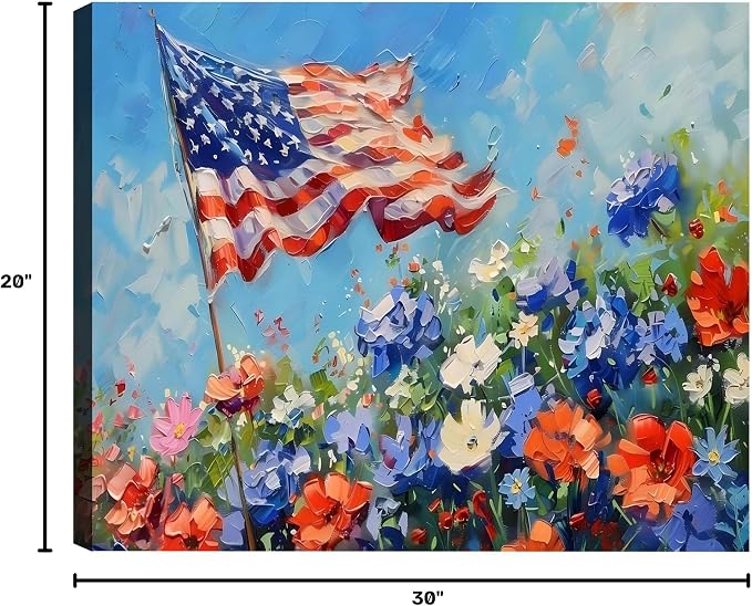 Framed American Flag Military Wall Art, Patriotic Veteran Canvas Art Pictures, USA Hero Wall Decor, Made in USA Ready to Hang for Office Man Cave Garage