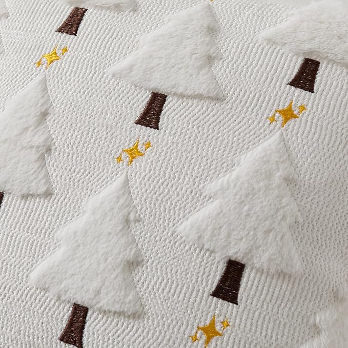 UGASA Star Christmas Decorative Pillow Covers 20x20 Inch Set of 2 Soft Plush Faux Fur Jacquard Throw Pillows Pillowcases for Couch Sofa Holiday Festivals Winter Home Decor, Cream