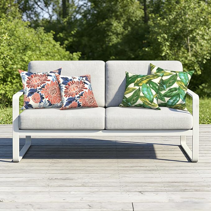 Outdoor Throw Pillow Covers 18x18 Inch, Decorative Pillow Covers for Patio Furniture, Lush Leaf Jungle Modern Cushion Cases for Garden Couch Home Sofa, Pack of 2