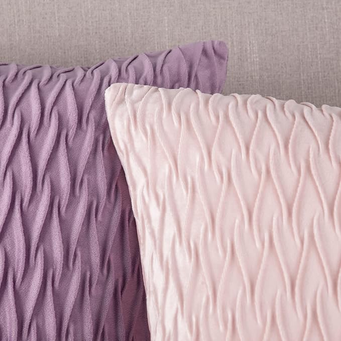MADIZZ Set of 2 Super Soft Velvet Decorative Throw Pillow Covers 18x18 inch Light Pink Square with Texture Luxury Style Cushion Case Pillow Shell for Sofa Bedroom