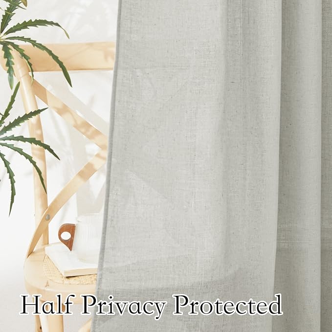 RYB HOME Linen Wonven Curtains Light Filtering Privacy UV Protection Window Blinds & Shades Draperies for Basement, Farmhouse, Villa, Boys Girls Bedroom, W 70 x L 95 inch, Grey, 2 Panels Set