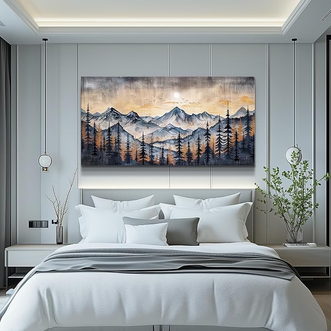 QIYILEXWART Large Wall Decor For Living Room Canvas Wall Art For Office Modern Wall Decorations For Bedroom Mountain Landscape Painting Abstract Pictures Artwork Room Home Decor 24x48 In