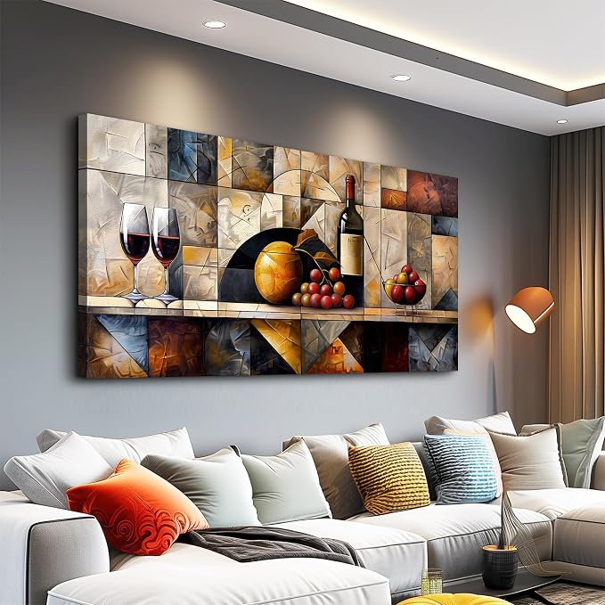 QIYILEXWART Canvas Wall Art For Living Room Wall Decor For Bedroom Kitchen Wall Decoration Wine Glass Landscape Painting Farmhouse Pictures Artwork Room Aesthetic Home Decor 20x40 In