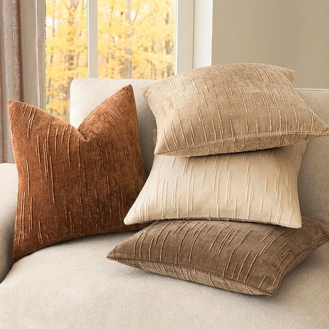 Foindtower Pack of 2 Slubby Textured Chenille Throw Decorative Pillow Covers Lumbar Accent Solid Cushion Cover Fall Neutral Farmhouse Pillowcase for Couch Sofa Bed Living Room 12x20 Inch,Autumn Orange