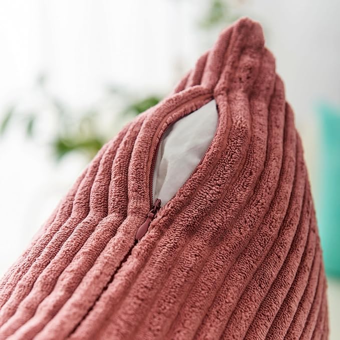 Home Brilliant Throw Pillow Covers Striped Corduroy Velvet Cushion Cover for Baby Supersoft Handmade Decorative Pillowcase, 50cm, 20 x 20 Inch, Dry Rose Pink