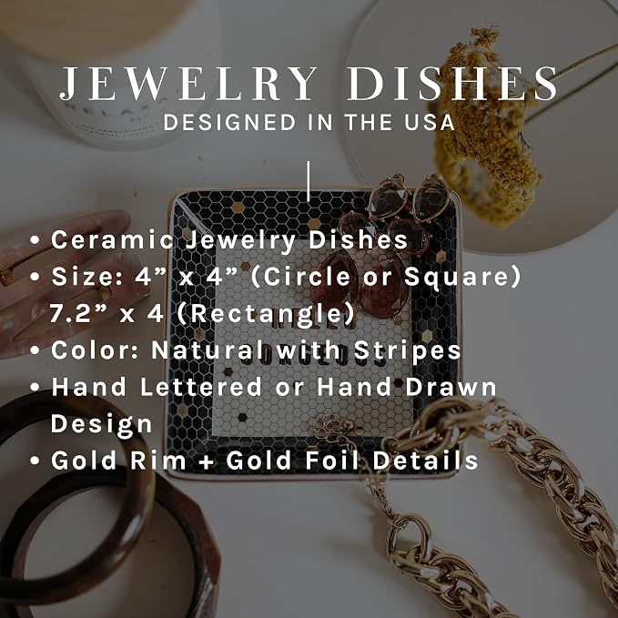 Sweet Water Decor Ring Jewelry Dish Tray | Great for Her Engagement Engaged Ring Dish Holder Bride Ring Holder Gold Ceramic Trinket Tray Wedding Accessories
