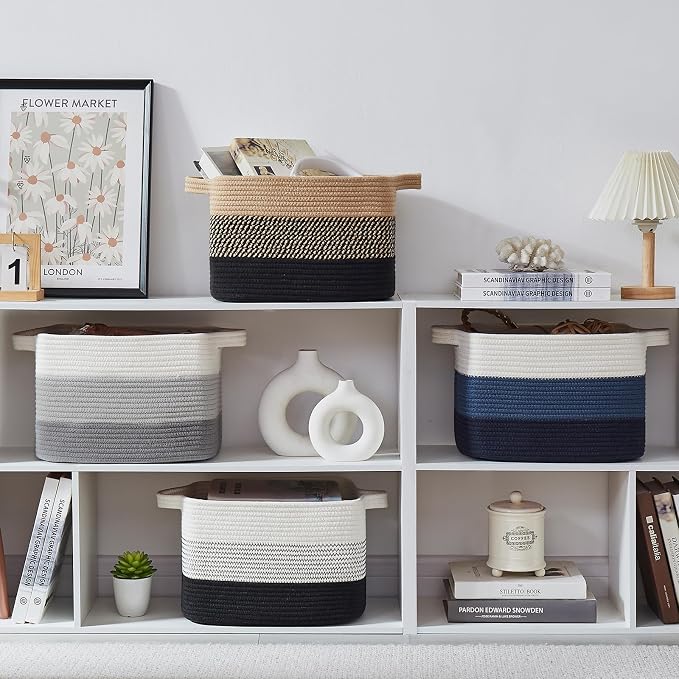 OIASKET Storage Basket for Organizing, Woven Baskets for Storage, Rectangle Decorative Baskets for Shleves, Closet, Toys, Books, Nursery Organizer Bins - Pack of 3 (Gradient Black, 13"x9.85"x8.7")