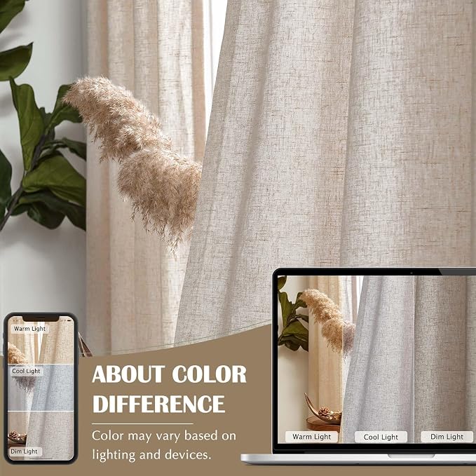 Taupe Lined Linen Curtains 96 Inch Extra Wide 100x96 Single Panel