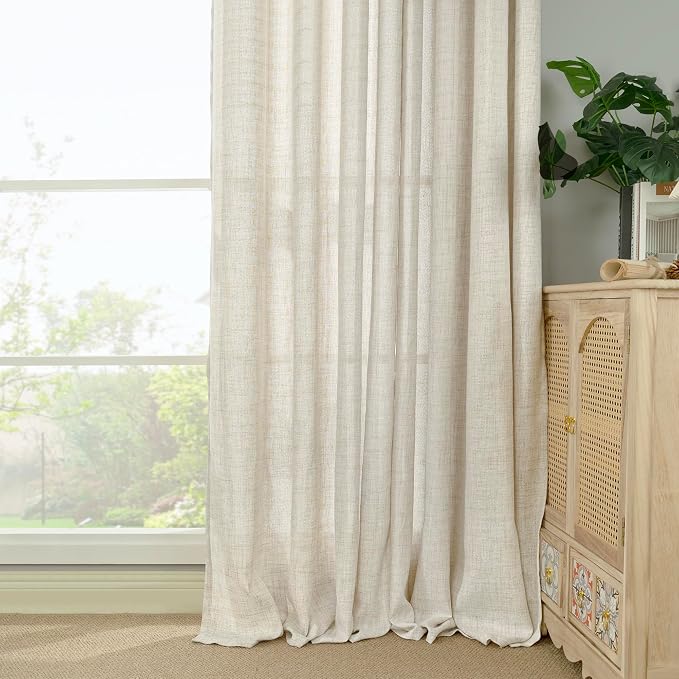 Linen Semi Sheer Curtains 42X72 Inch Length 2 Panels for Living Room | Light Filtering Drapes with Back Tab Rod Pocket for Bedroom Office Dining Window Privacy