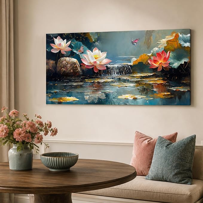 Anolyfi Lotus Canvas Wall Art for Living Room 40"x20" | HD Print, Easy to Hang, Durable and Colorfast, Zen Wall Decor Yoga Paintings for Spa Hallway Bedroom Home