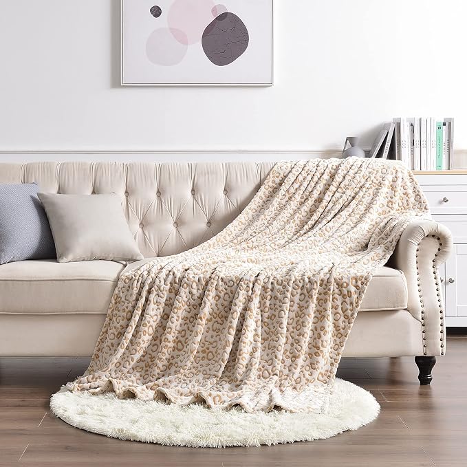 PLEASANT BOULEVARD | Leopard Throw Blanket Fleece, Premium Lightweight Cozy Warm Plush Microfiber Bedspread for Couch Sofa and Bed (Brown, Throw (50 x 60 inches))