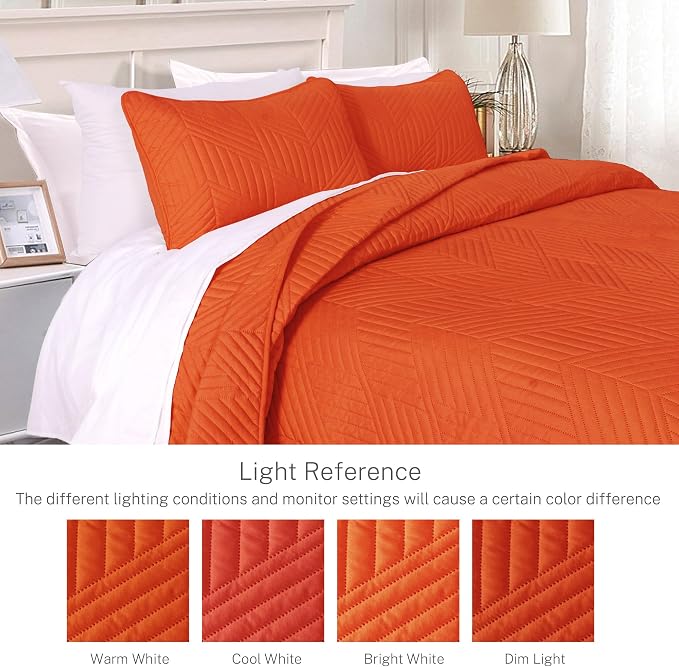 Exclusivo Mezcla California King Quilt Bedding Set, Burnt Orange | Lightweight Bedspreads, Soft Microfiber, Modern Geometric Coverlet, All Season Bed Cover, 1 Quilt and 2 Pillow Shams