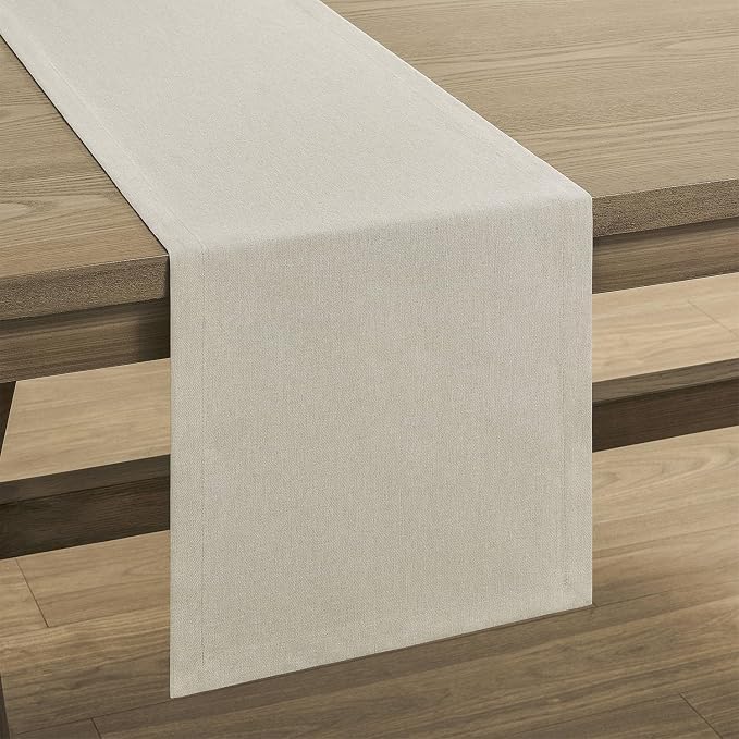 ZeeMart Basic Linen Style Table Runner, 14x60 Inch Raw Linen | Mitered Corner Design, Medium Weight Fabric, Rustic Farmhouse Style, Machine Washable Easy Care Everyday Table Scarf