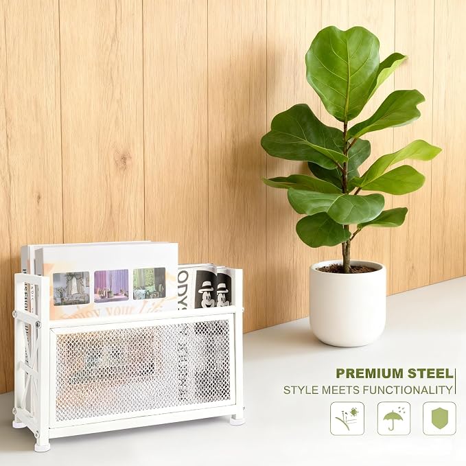 Magazine Holder Floor, White Magazine Rack, Metal Magazine Rack Floor | Mesh Magazine File Holder, Magazine Stand for Desk, Mesh Magazine File Holder, Magazine Newspaper Storage Basket