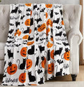 Halloween Fleece Throw Blanket, Cute Black Cats, Bats & Pumpkins, 50x70 in | Ultra-soft cozy flannel fleece, for sofa couch bed chair & dorms, spooky Halloween décor, durable and machine washable.