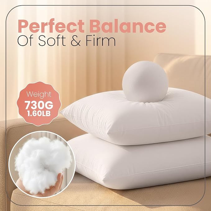 Utopia Bedding 22x22 Pillow Inserts, White Throw Pillows for Couch, 2 Pack | Indoor cushion inserts for bed, sofa & couch, Supportive & fluffy decorative pillows for everyday comfort, Set of 2, White