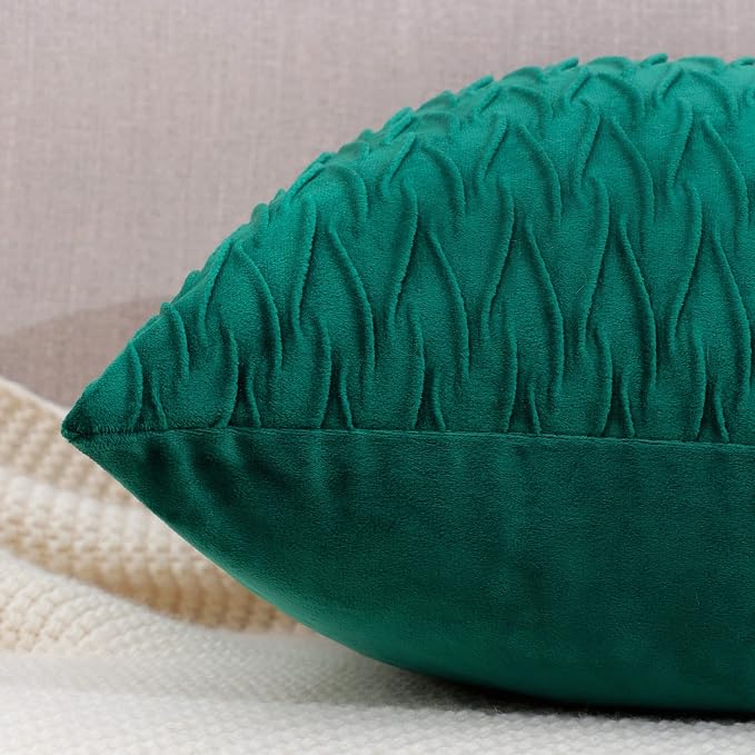 MADIZZ Set of 2 Super Soft Velvet Decorative Throw Pillow Covers 24x24 inch Green Square with Texture Luxury Style Cushion Case European Pillow Shell for Sofa Bedroom
