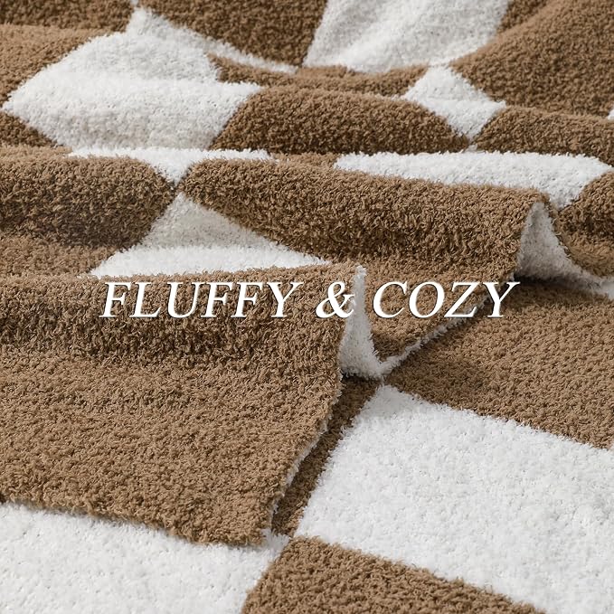 bearberry Soft Plush Throw Blanket for Couch, Cozy Warm & Lightweight | Knitted Fluffy Checkered Comfort Home Decor Gift for Women Mom Her, Sofa Chair Bed, 60x80in, Mocha