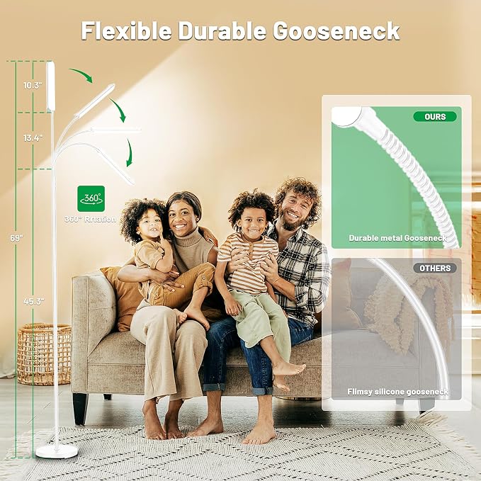 Yikuneng Dimmable LED Floor Lamp, Super Bright Reading Lamps Floor Standing Lamp with Remote & Touch Control, Stepless Dimming & 2700K-6500K Color Temperature, for Living Room Bedroom Office, White