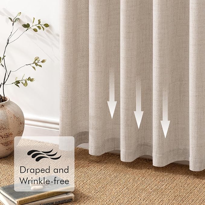 MIULEE Faux Linen Curtains 54 Inch Length 2 Panels Natural Beige Semi Sheer Curtain with Back Tab Rod Pocket, Light Filtering Window Privacy Burlap Drapes for Living Room Bedroom 42W x 54L