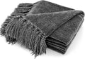 RECYCO Chenille Throw Blanket for Couch, 60" x 80", Dark Gray | Super Soft Knit Throw Blanket with Fringe Tassels, Lightweight Knitted Throw, Cozy, Ideal for Sofa Chair Bed Living Room Gift
