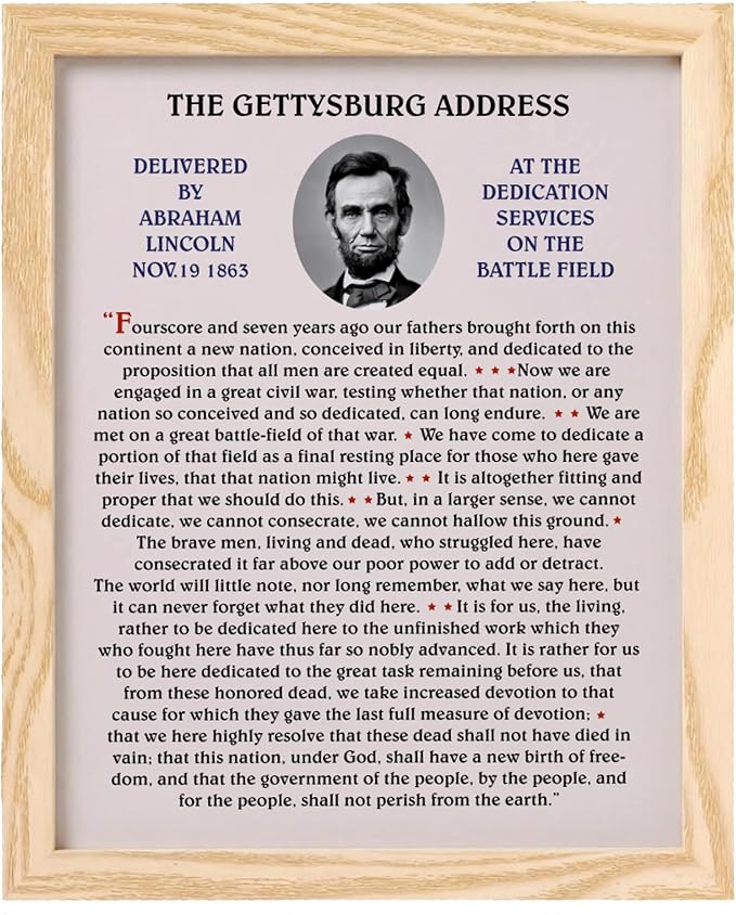 Abraham Lincoln Gettysburg Address Wall Art Print | Framed 8x10 Inch Historical Poster | American History Decor for Home, Office & Classroom | Patriotic Lincoln Speech Art | Great Gift for History Lovers