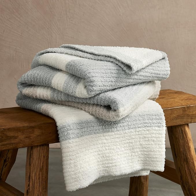 Soft Striped Throw Blanket for Couch, Cozy Warm Knitted Blankets | Lightweight Fuzzy Travel Warm Decor for Women, Mom, Girls, Sofa, Chair, 50x60in, Grey Khaki