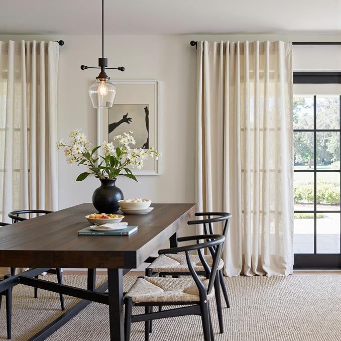 jinchan Linen Curtains Light Filtering Back Tab 84x108 Inch 1 Panel Beige | Semi Sheer Curtains 108 inch length for Bedroom Living Room, Modern Farmhouse Drapes with Rod Pocket, Natural Boho Curtains
