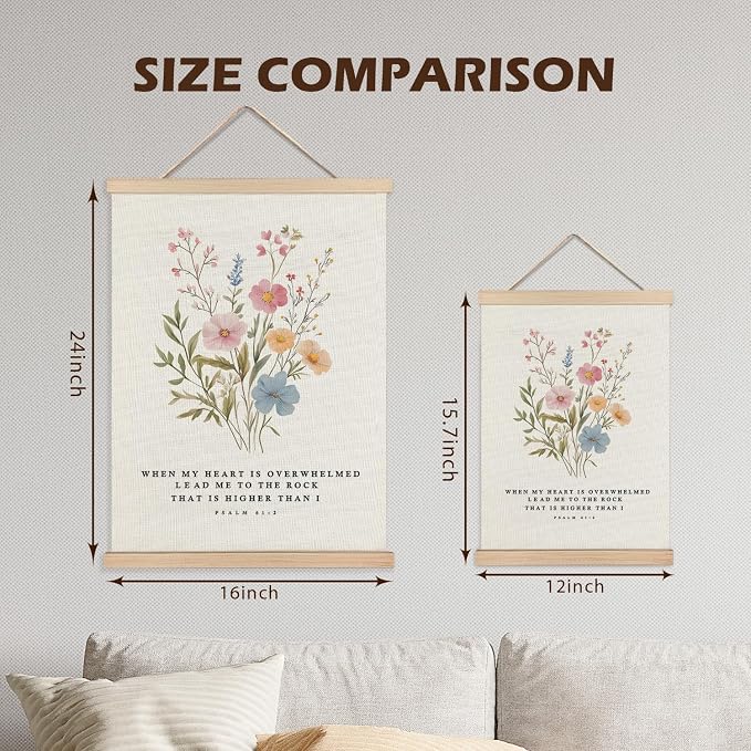 LZYRF Boho Floral Christian Wall Decor, Psalm 61:2 Bible Verse Religious Wall Decor for Church Prayer Room Office, 16x24 Inch