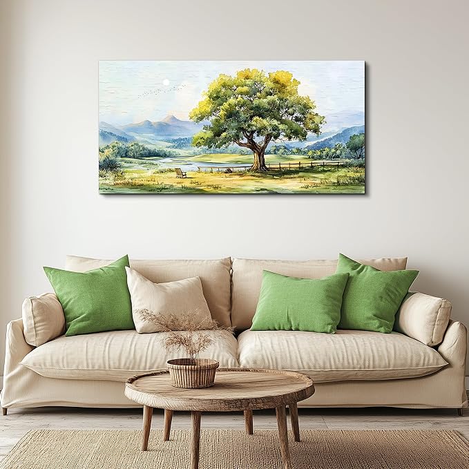 QIYILEXWART Canvas Wall Art For Living Room Wall Decor For Bedroom Office Wall Decoration Green Tree Landscape Painting Farmhouse Pictures Artwork Room Aesthetic Home Decor 20x40 In