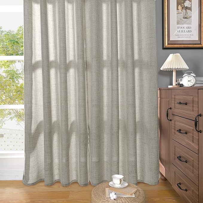 YoungsTex Linen Curtains for Living Room 52 X 80 Inch Length 2 Panels | Light Filtering Drapes with Bronze Grommet Semi Sheer Privacy for Bedroom Office Dining Window, Dark Grey