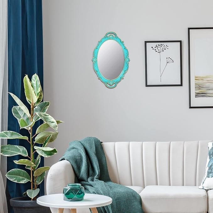 YCHMIR Vintage Small Mirror 14.5 x 10 Inch Oval Blue Wall Mirror
