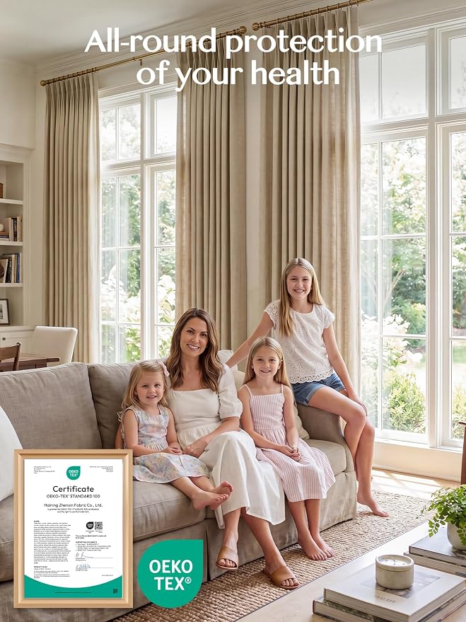 Liz Pinch Pleated Linen Curtains Light Filtering Curtains for Living Room, Farmhouse Window Curtains for Bedroom, Modern Drapes with Hooks and Rings, 95 Inches Long, Burlywood Birch, 2 Panels Set