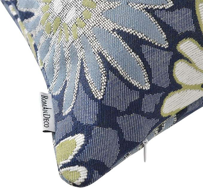 20x20 Floral Jacquard Throw Pillow Covers, 2-Pack, Navy Blue