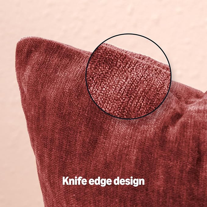 Amazon Basics Chenille Throw Pillow Covers, Home Decor Cushion Cover for Bedroom Living Room Couch Bed, 18" W × 18" L, Burgundy