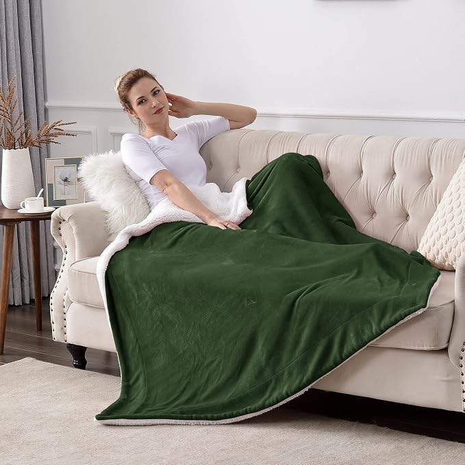 SOCHOW Sherpa Fleece Throw Blanket, Olive Green, 50x60 inches | Double-Sided Super Soft Luxurious Plush Blanket Throw Size