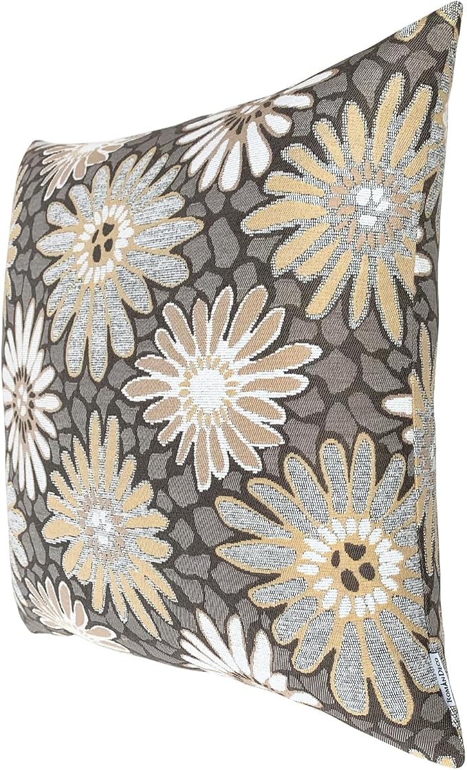 18x18 Floral Jacquard Throw Pillow Covers, 2-Pack, Brown