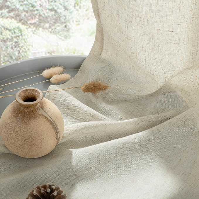 YoungsTex 80 Inch Length Linen Curtains for Living Room, Beige Light Filtering Drapes with Grommet Non See Through for Bedroom Dining, 2 Panels, 52 X 80 Inch