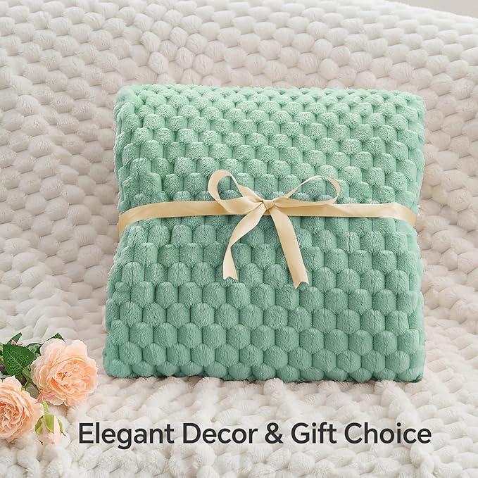 BEDELITE Mint Green Throw Blanket for Couch, Soft Gifts for Women, 50 * 60 | 3D Jacquard Decorative Fleece Blanket, Super Soft Plush Throws, Cute Birthday Gift for Women & Men, Suitable for All Seasons