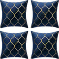 Gyulin Pack of 4 Gold Velvet Throw Pillow Covers 18x18 Inches Solid Square Pillow Covers Geometric Cushion Covers for Couch Sofa Home Bedroom Décor, Navy Blue