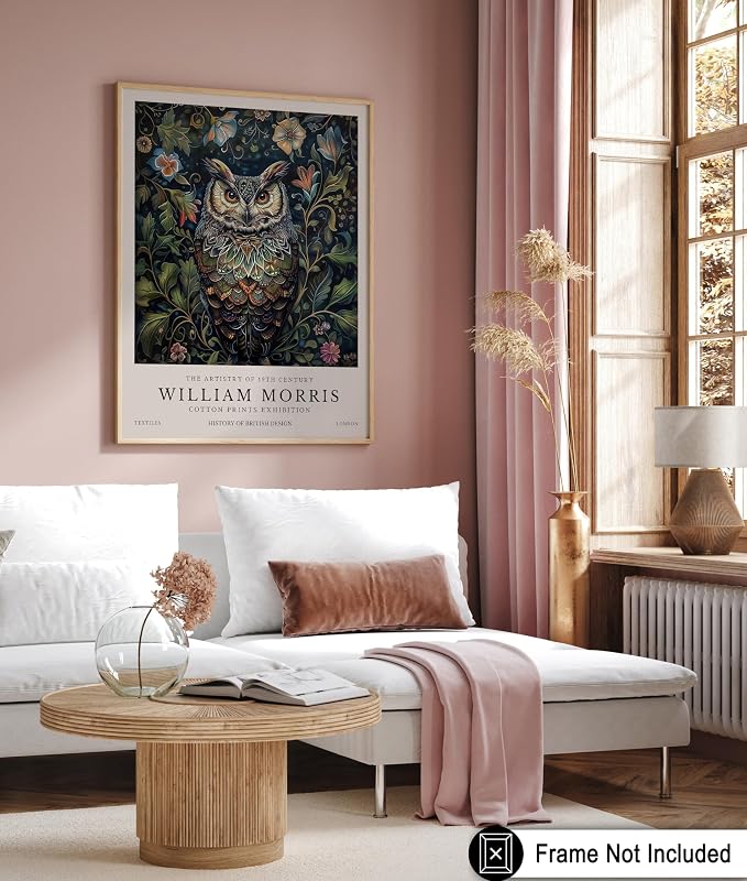 Poster Master Owl Print - William Morris Poster - Flower & Animal Illustration - Botanical Exhibition Wall Design - Floral Bird Artwork - Aesthetic Office or Bedroom Decor - 11x14 UNFRAMED Wall Art