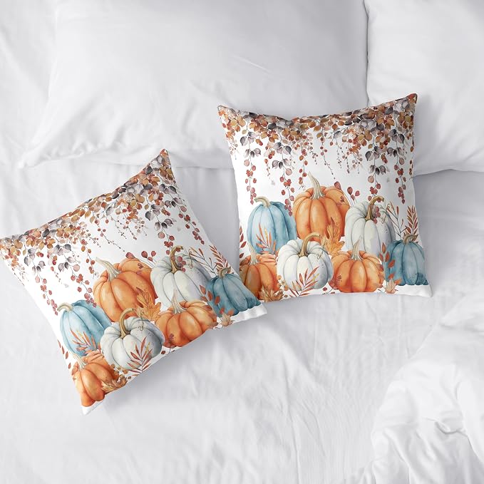 Fall Pillow Covers Colorful Pumpkin Throw Pillow Covers Autumn Thanksgiving Harvest Pillow Case 18x18 Set of 2 Double Sided Printing Cushion Case for Bedroom Couch Sofa