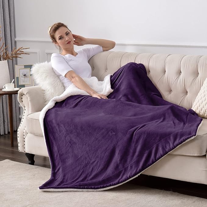 SOCHOW Sherpa Fleece Throw Blanket, Double-Sided Super Soft Luxurious Plush Blanket Twin Size, Aubergine 60inch X80'' | Double-Sided Super Soft Luxurious Plush Blanket Twin Size